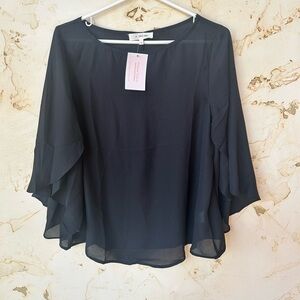 🆕Sweet Habit Black Sheer Blouse • Floaty Sleeve Top • NWT • Size M